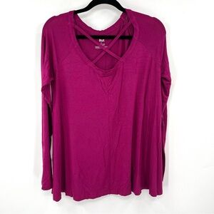 CASCADE BLUE Long Sleeve Top Cross Straps NWT L Berry Pink Stretch Active Women